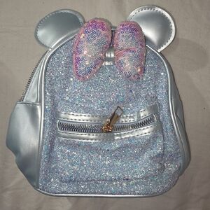 Kids Glitter Bow Mini Disney Minnie Mouse Mini Backpack - Silver Blue